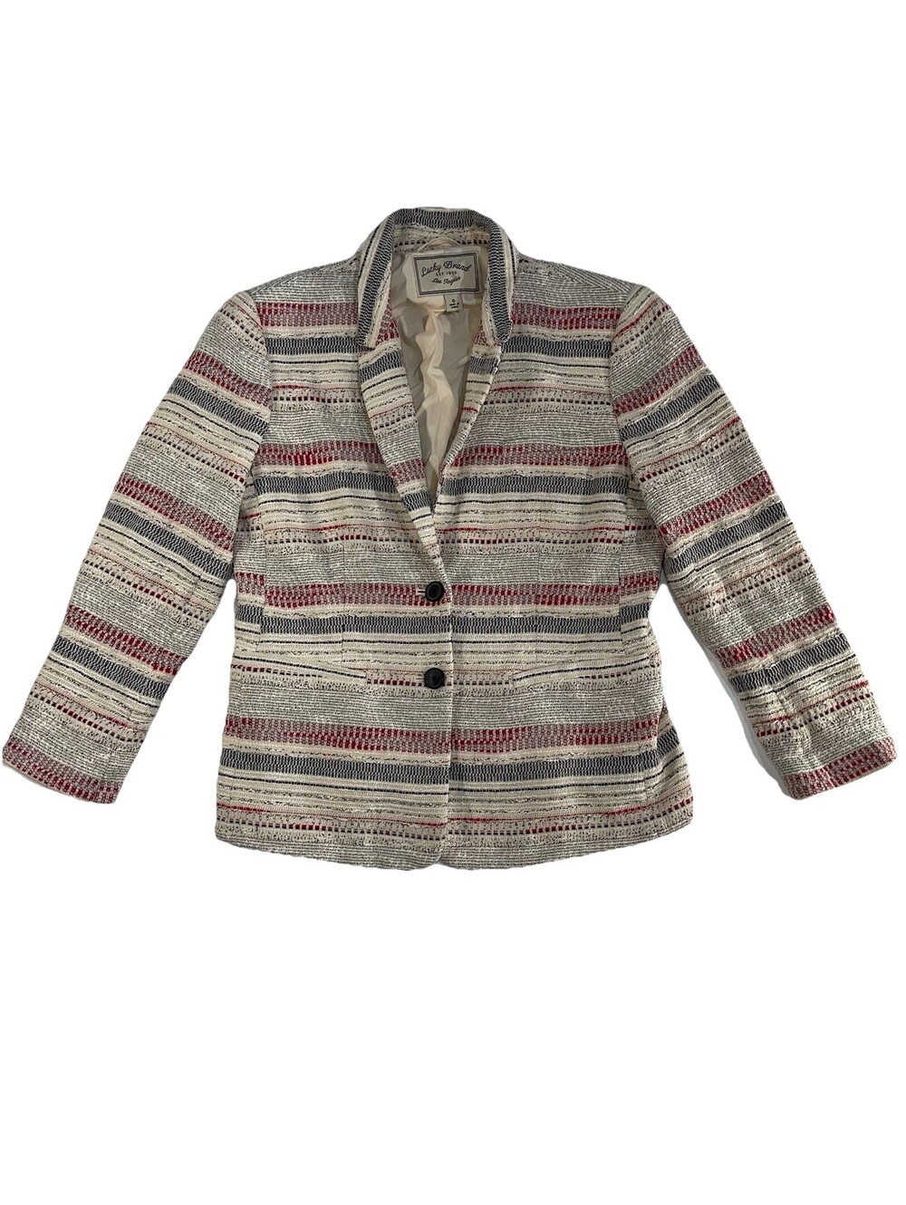 Lucky Brand Schoolboy Blazer Jacket Womens Sz 6 Preppy Lined Stripe Office Tweed